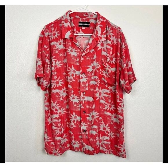 Double Rainbouu Hawaiian red skull button down shirt sz XL
